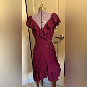 Monteau burgundy wrap over dress size S